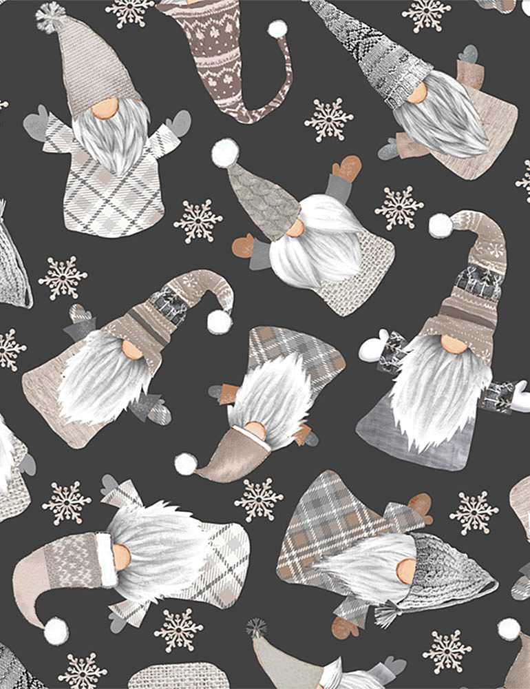 Timeless Treasures Snow Gnomes Tossed Holiday Gnomes Black Fabric
