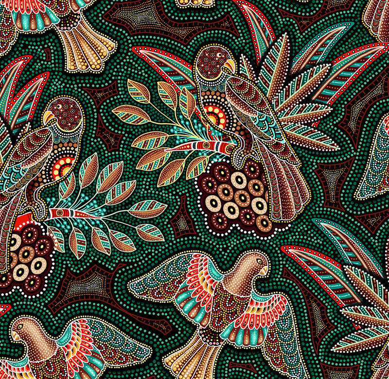 Oasis Fabrics Gondwana Birds Green