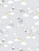 Timeless Treasures Love Ewe More Cute Sheep Jumping Over Rainbows Grey Fabric