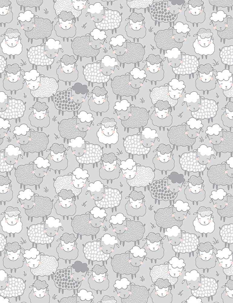 Timeless Treasures Love Ewe More Grazing Cute Sheep Grey Fabric
