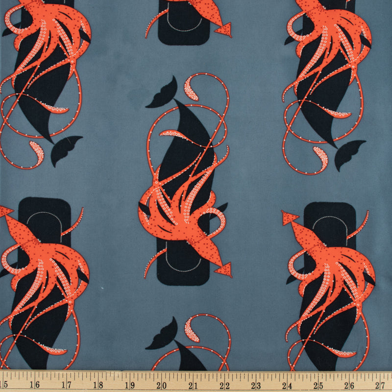 Charley Harper Coastal Small Squid And Whale Poplin Fabric