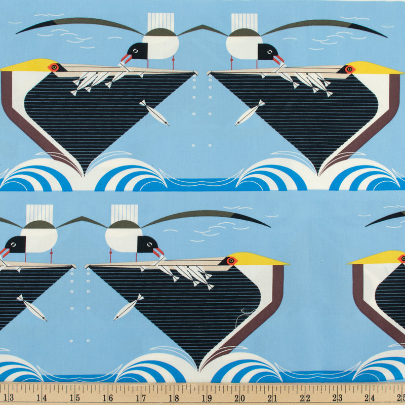 Charley Harper Coastal Pelican Feeding Poplin Fabric