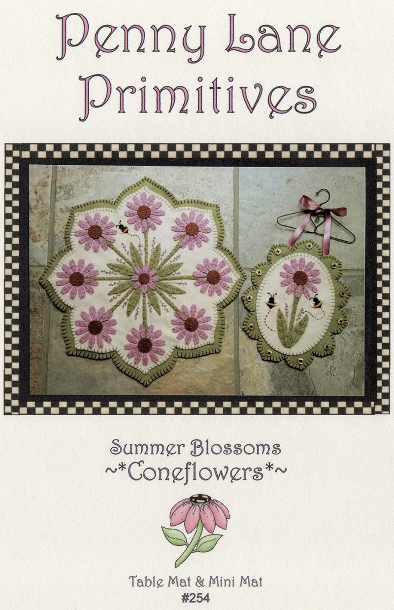 Penny Lane Primitives Summer Blossoms Coneflowers Wool Felt Wall Or Table Mat Pattern