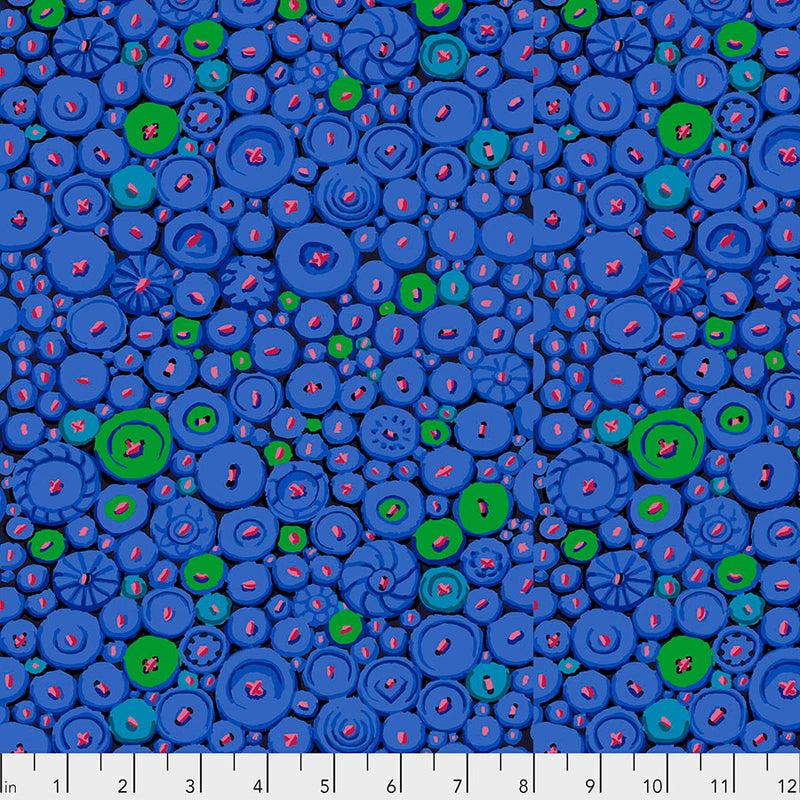 Button Mosaic Color Blue GP182.BLUE  Designed By Kaffe Fassett For The Kaffe Fassett Collective February 2021