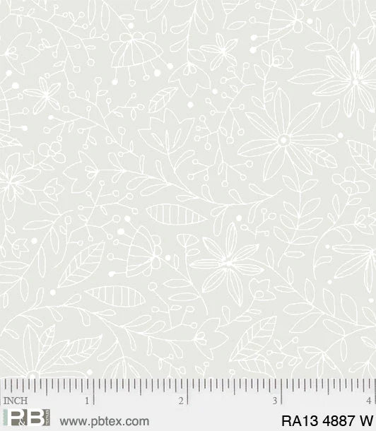 P & B Textiles Ramblings 13 Outline Floral White Fabric