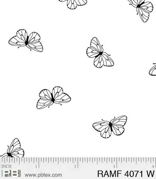 P&B Textiles Ramblings 6 Pattern Fun Butterflies Color White RAMF4071W