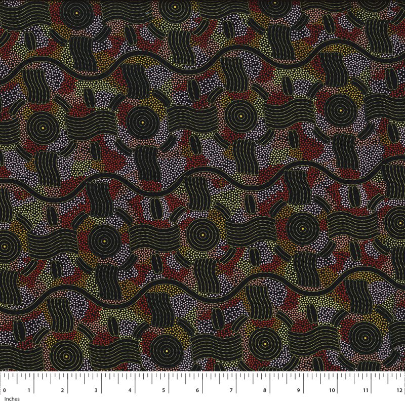 M&S Textiles Rain Dreaming-Gold Aboriginal Print RAIDGO