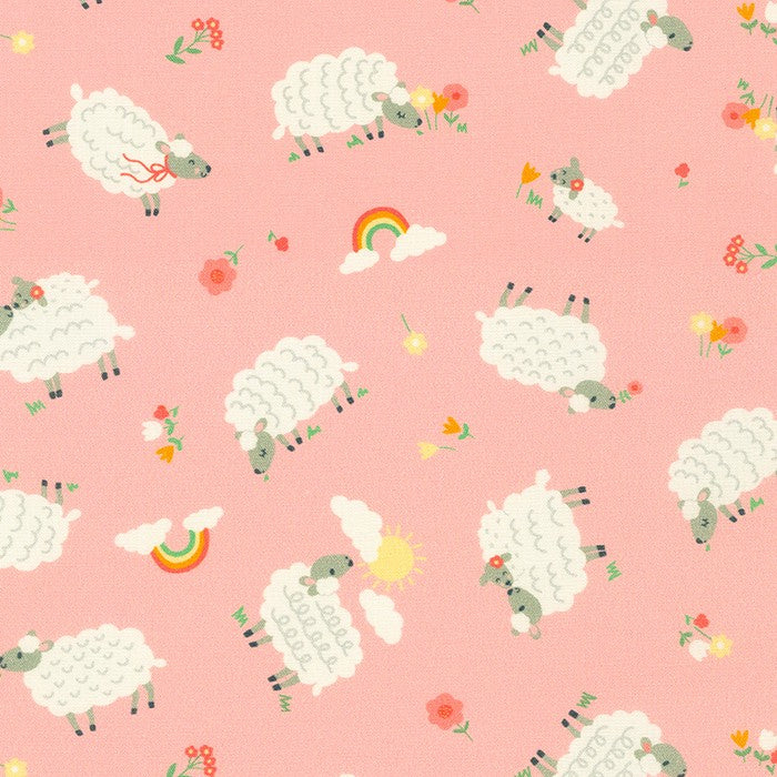 Robert Kaufman Cuddly Countryside Sheep Pink Fabric