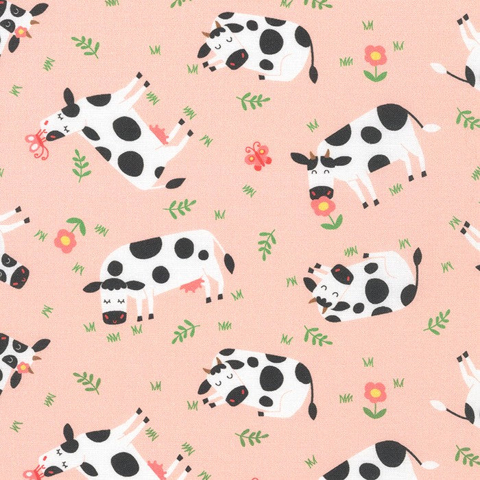 Robert Kaufman Cuddly Countryside Cows Pink Fabric