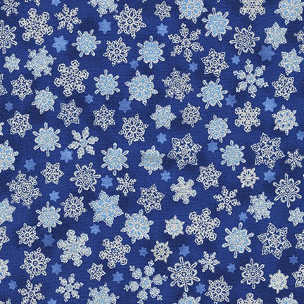 Robert Kaufman Holiday Charms Snow Flakes Navy Fabric