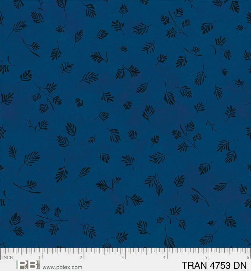 P & B Textiles Tranquility Leaf Texture Tonal Dark Navy Fabric