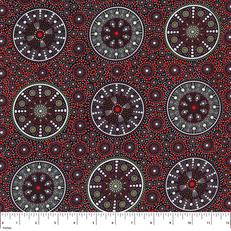 M&S Textiles Wildflowers After Rain-Red Aboriginal Print WFARBR