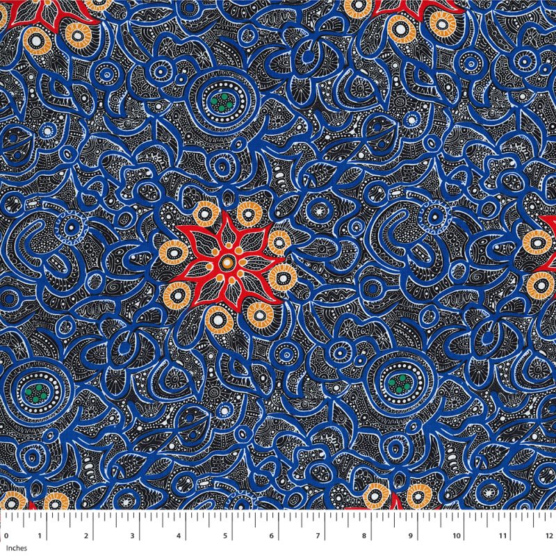 M&S Textiles Yallaroo-Blue Aboriginal Print YLABL