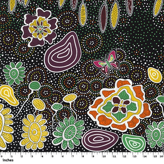M&S Textiles Summertime Rain Forest-Black Aboriginal Print SRFB