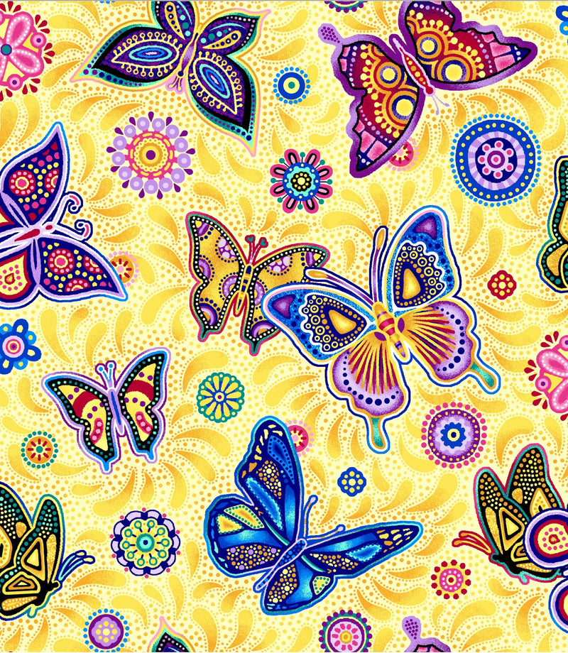 Oasis Fabrics Pannotia Butterfly Yellow Fabric