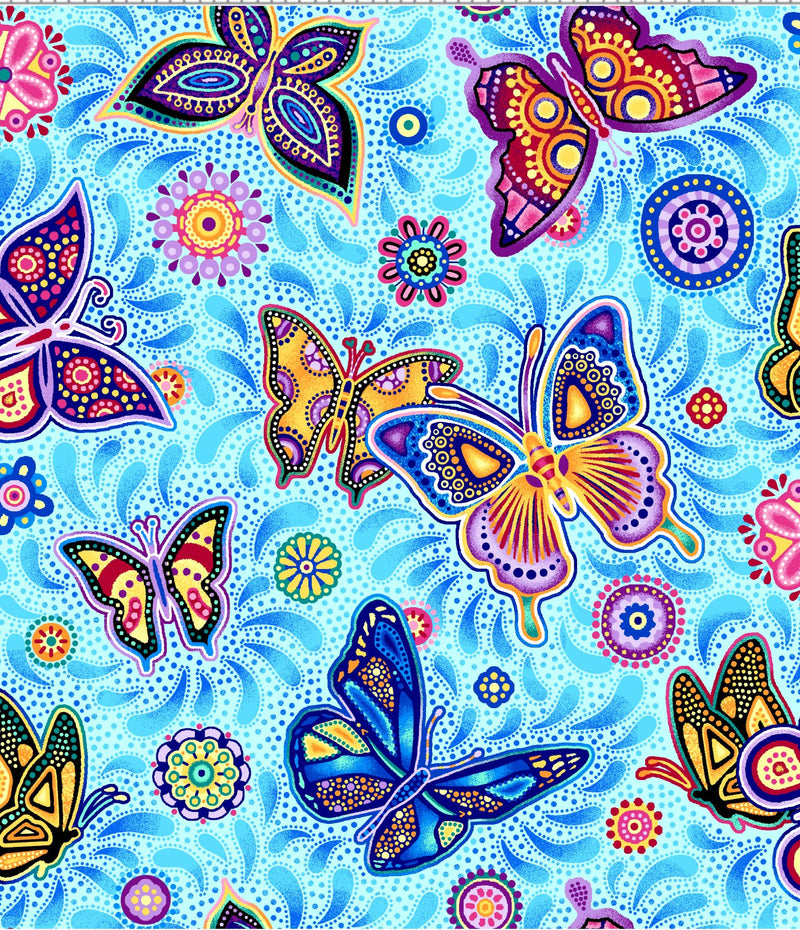 Oasis Fabrics Pannotia Butterfly Teal Fabric