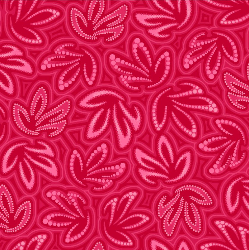 Oasis Fabrics Pannotia Tonal Leaves Red Fabric