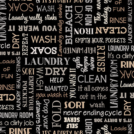 Studio E Fabrics Loads of Fun Laundry Words 4888-99 Black