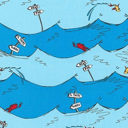 Robert Kaufman Dr. Seuss One Fish Two Fish Waves Blue 16329-4