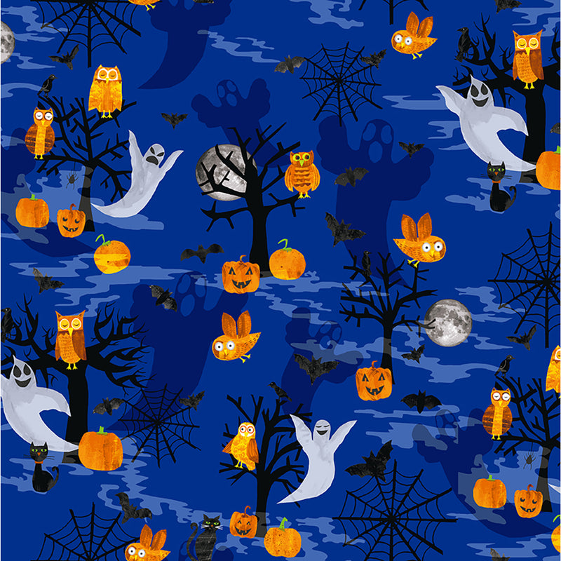 Clothworks Haunted Hollow Spooky Forest Royal Fabric